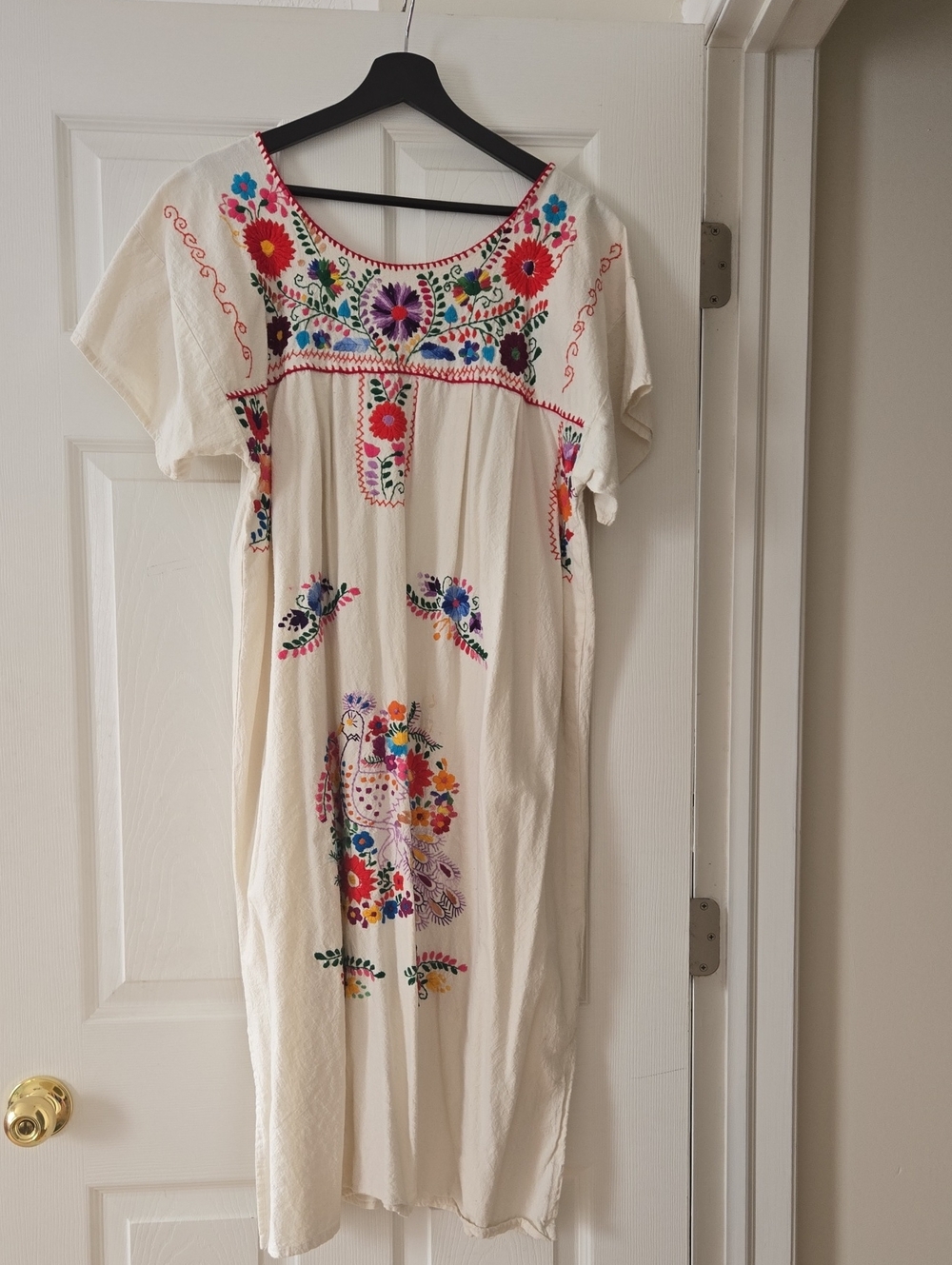 Embroidered Cream Mexican-Style Maxi Dress